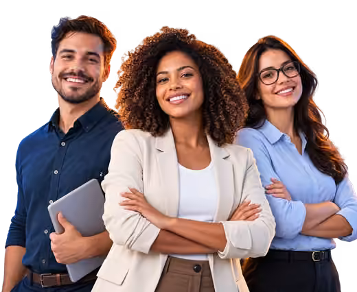 Equipe de profissionais representando colaboradores valorizados e desenvolvimento corporativo