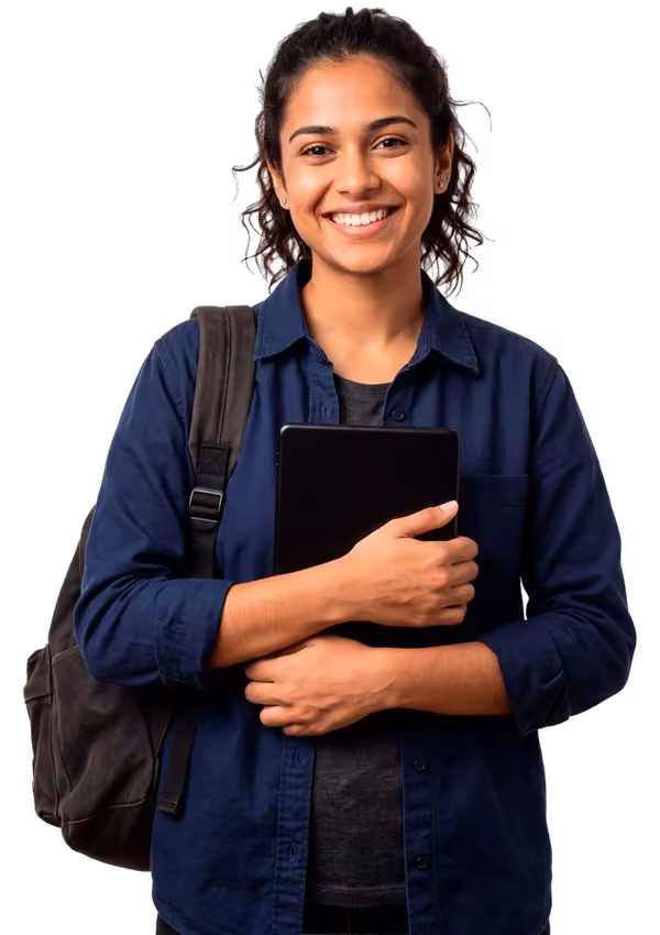 Estudante com tablet representando diferentes perfis de instituição
