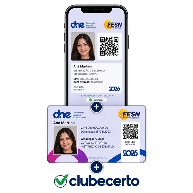 DNE física, versão digital no celular e Clube Certo, composição ilustrativa.