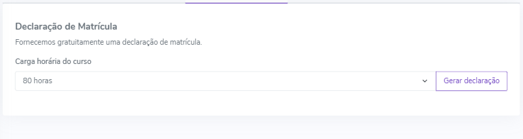 Print original da seção Declaração de Matrícula com o botão Gerar declaração.