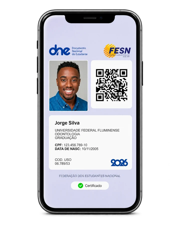 Mockup da carteirinha digital da FESN em um smartphone