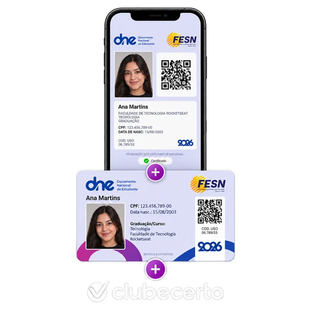 DNE física, versão digital no celular e Clube Certo, composição ilustrativa.